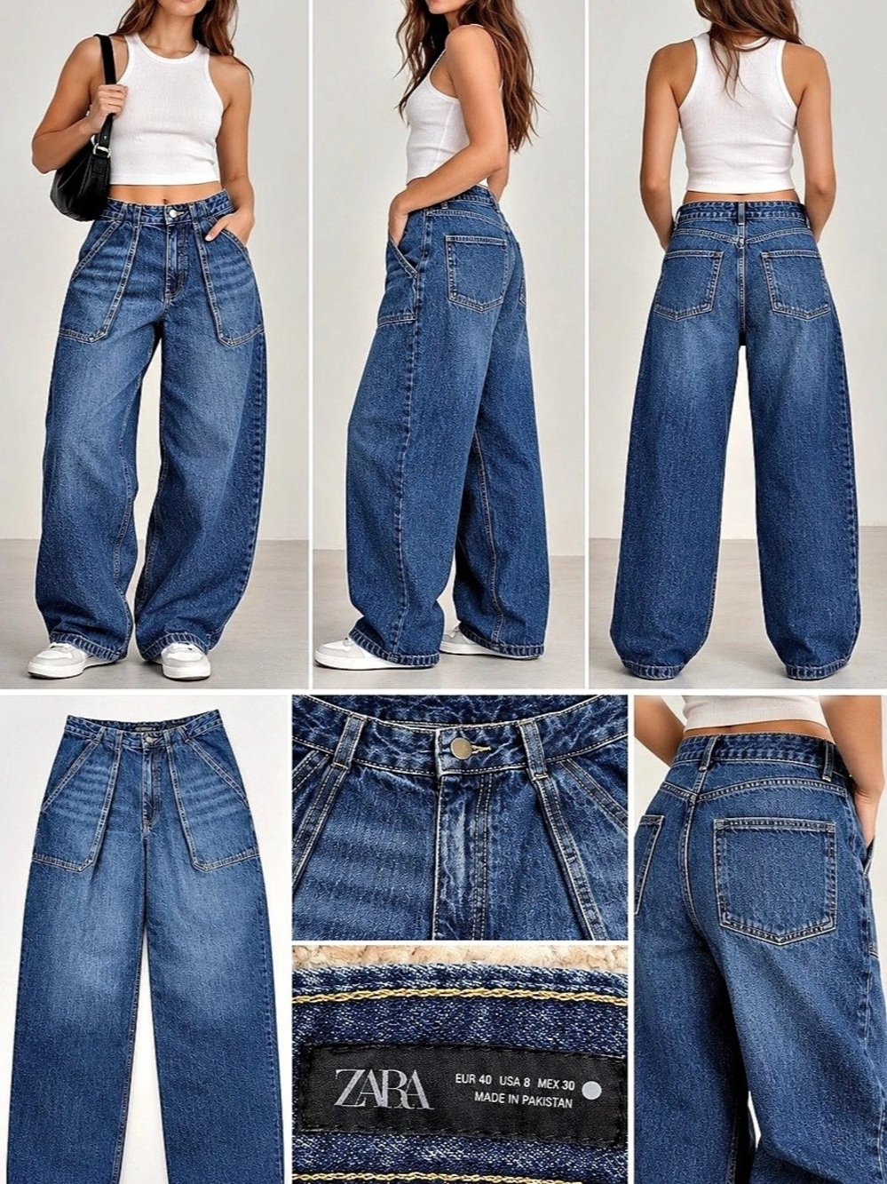 Zara Barrel Leg Jeans High Rise Blue Size 8